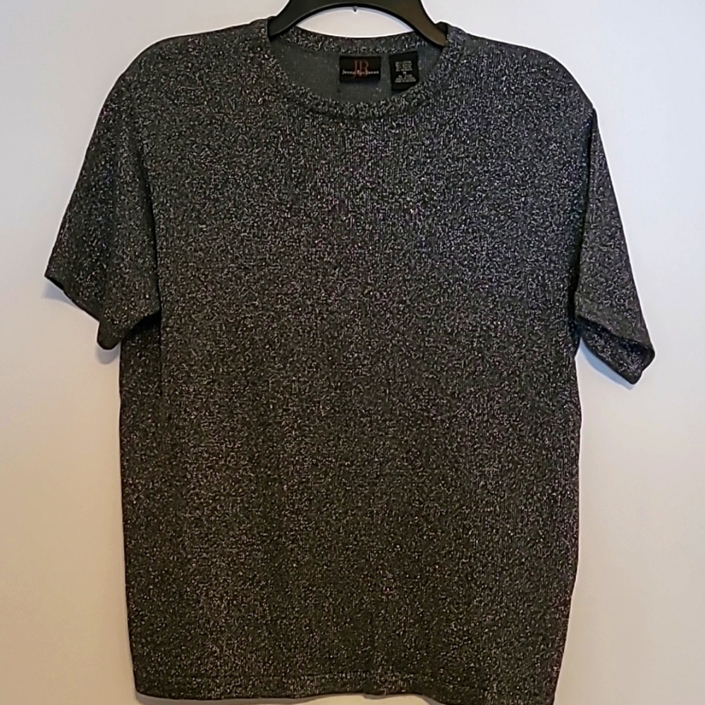 Jenny Buchanan dark gray silver metallic top Sz M